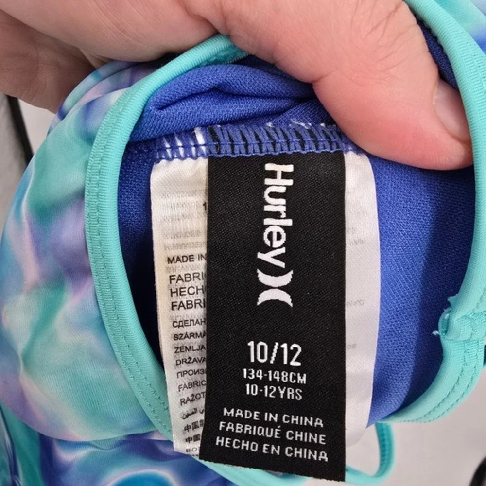 Hurley Girls' Swimsuit One‎ Piece Blue Marble Heart Logo Size 10/12